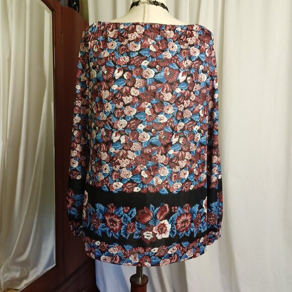 Vintage 70s Dark Floral Loose Fit Top, M/L - Picture 5 of 8